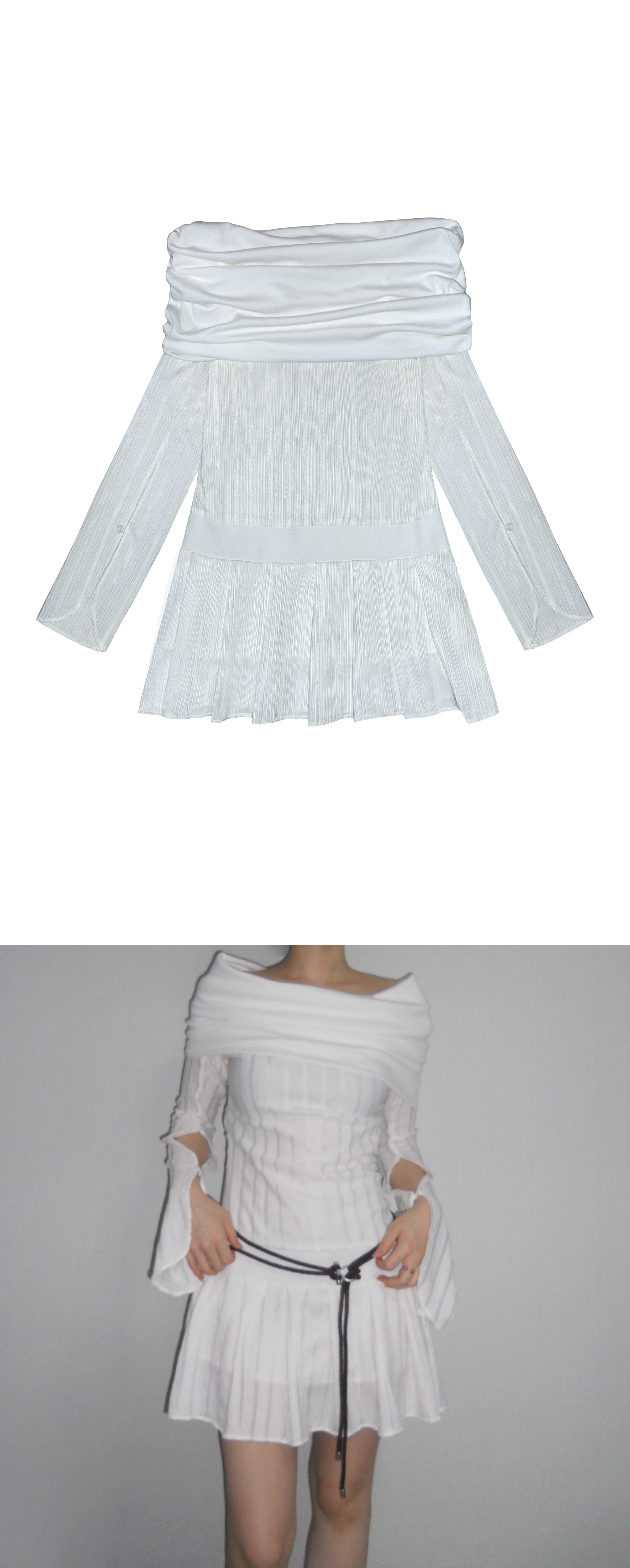 OFF SHOULDER PLEATS ONEPIECE (WHITE)