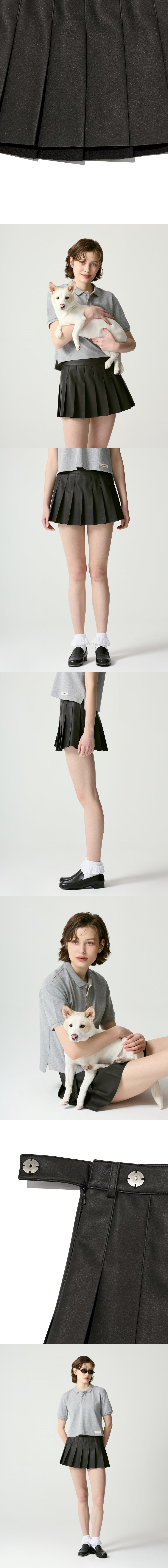 GIRLFRIEND PLEATED MINI SKIRT - LEATHER (BLACK)