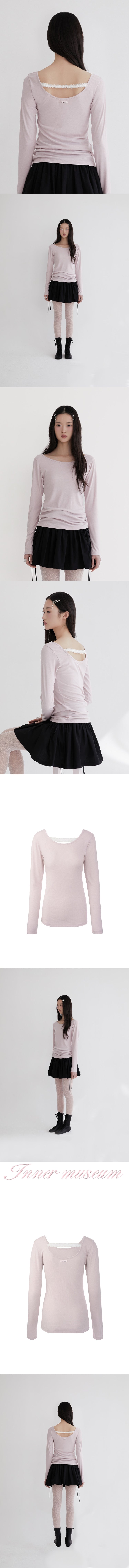 Lace strap round T-shirt (PINK)