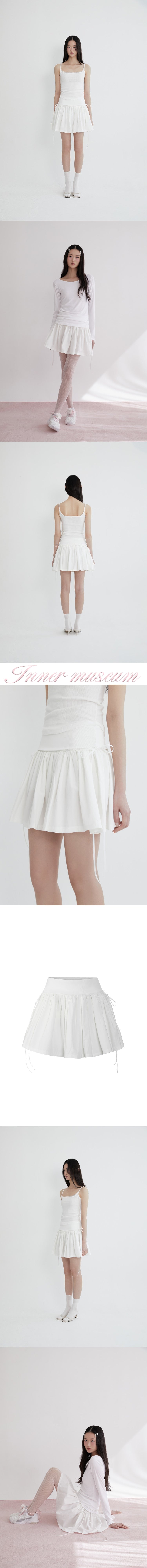 Ribbon tie cotton shirring skirt (WHITE)