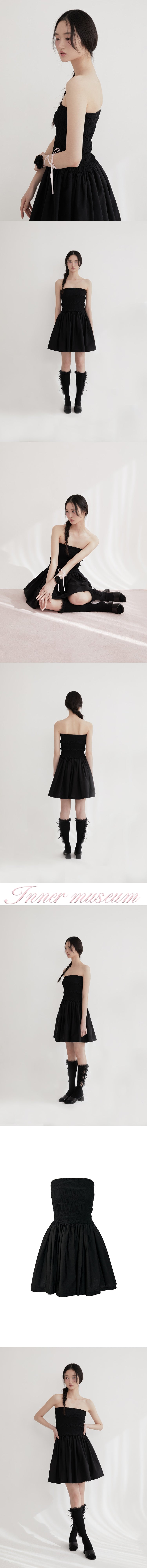 Chiffon smock shirring dress (BLACK)