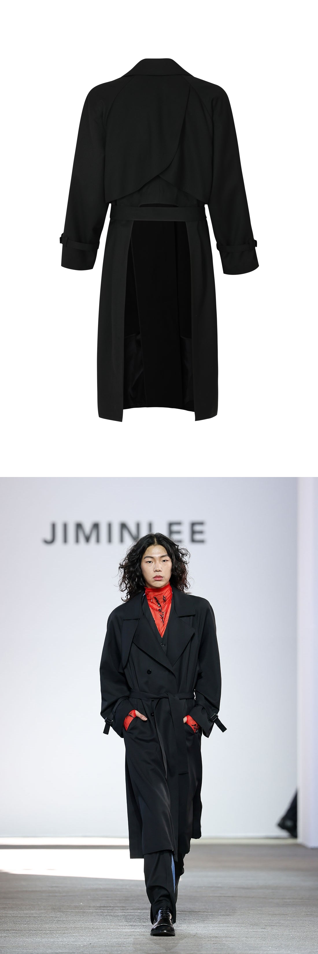 (Weared by Lee Junhyuk) BACK CUT-OUT TRENCH COAT BLACK