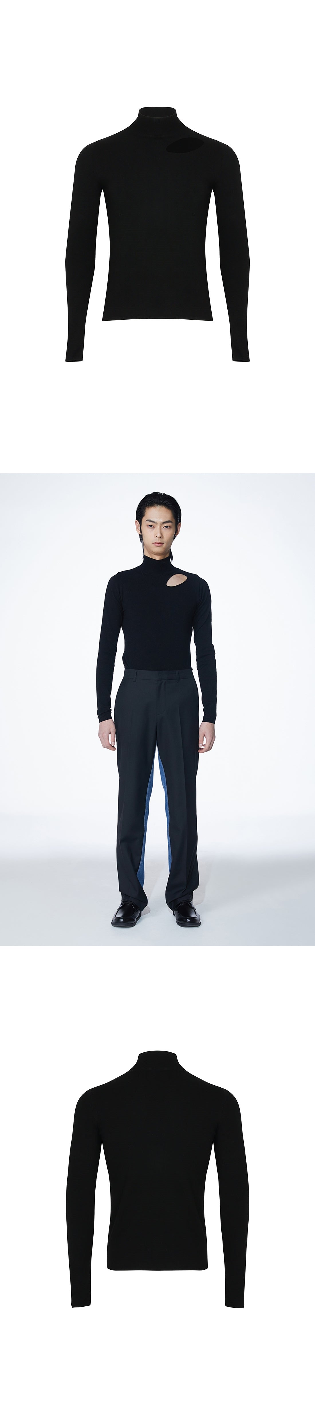 (Weared by Park Jihoon, Lee Junhyuk, and Roy Kim) JIMINLEE Slit Cut-Out highneck knit BLACK