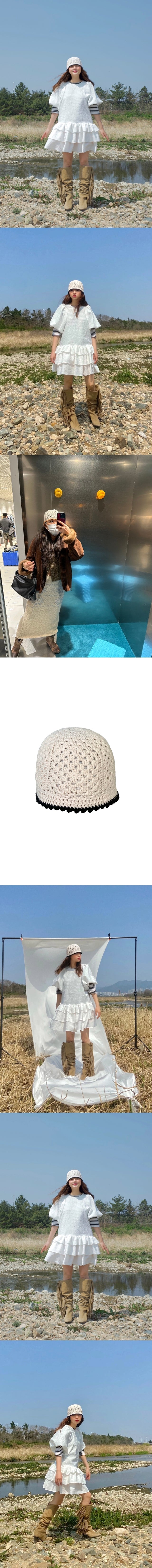 Granny square beanie solid_ ivory