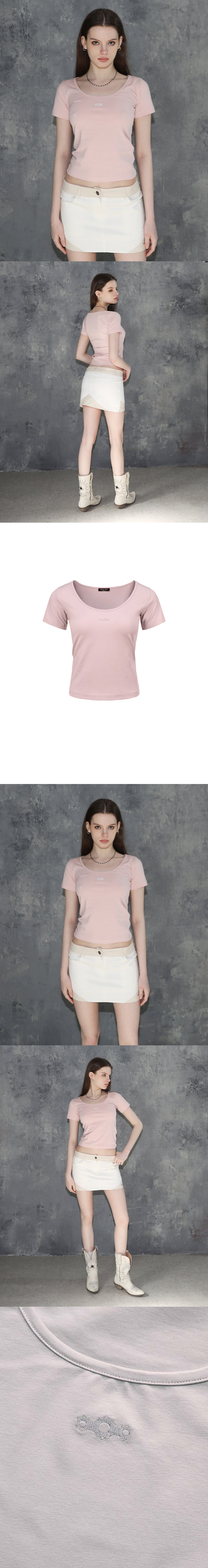 Triclipse embroidered U-neck T-shirt pale pink