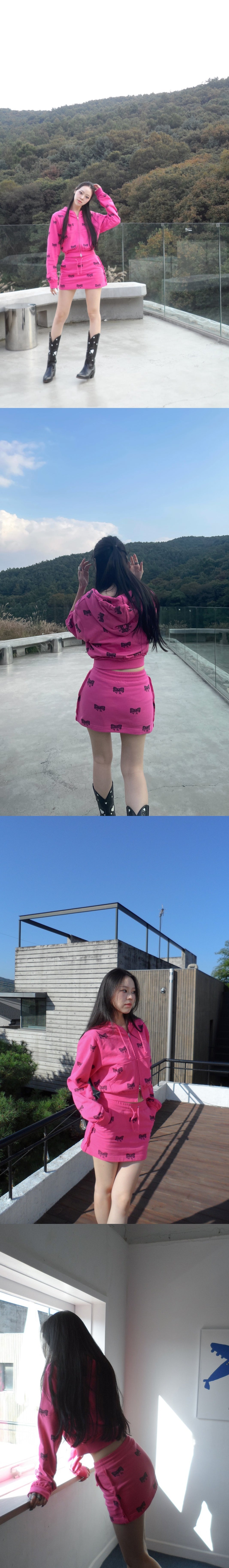 ribbon print skirt-hot pink
