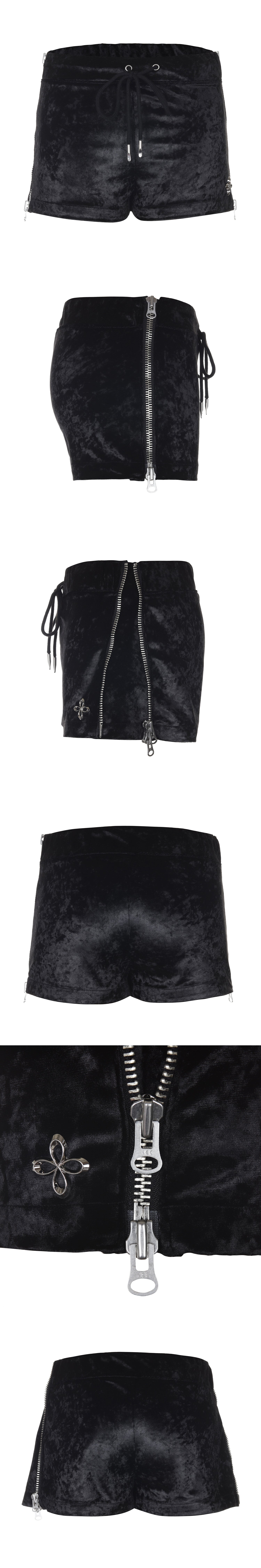 surgery side zip velvet track micro shorts 'black'