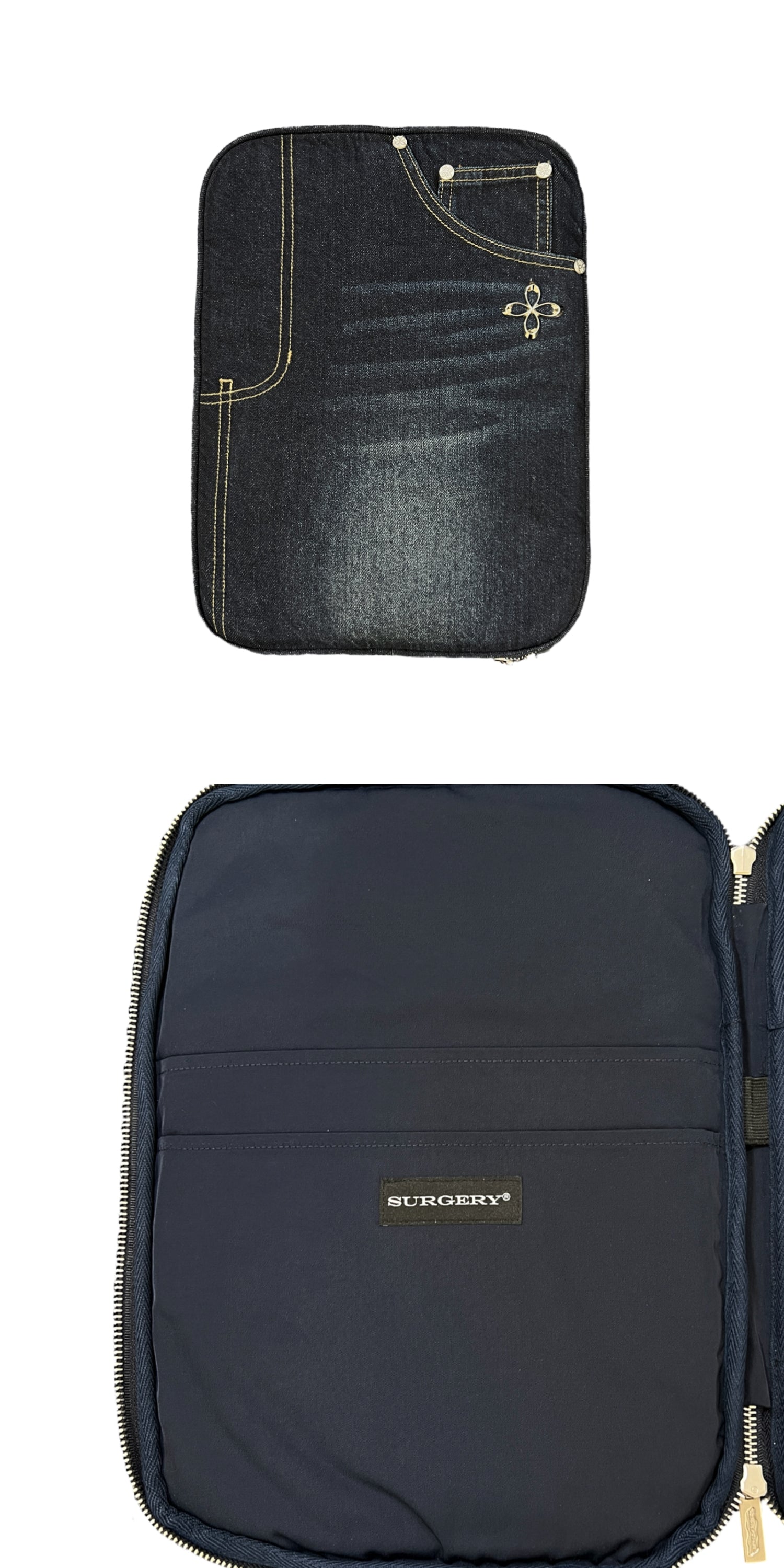 surgery denim jeans clover logo clutch bag 'blue denim'-1