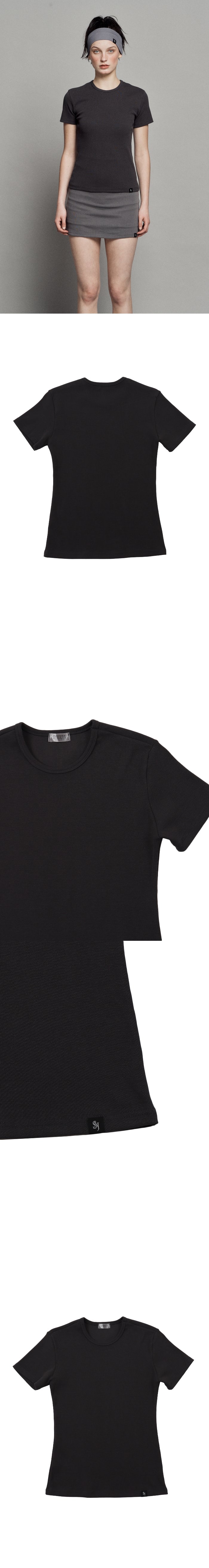 PLAIN RIB BASIC SHORT SLEEVE CHARCOAL