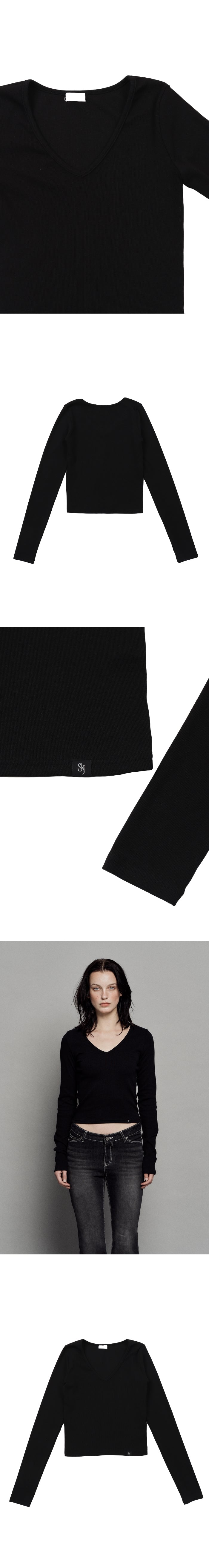 PLAIN V-NECK LONG SLEEVE BLACK