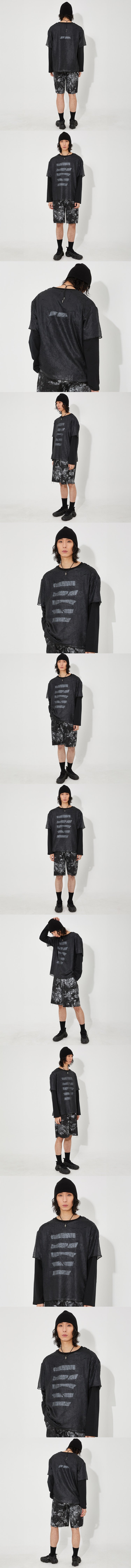 Mesh short-sleeved layered T-shirt black