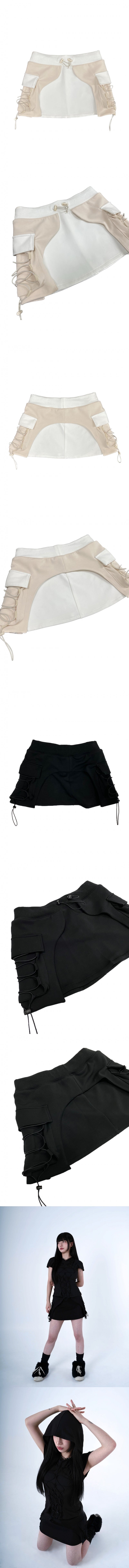 // ( Q STATION ) - STRING SKIRT ( BLACK , WHITE ) //