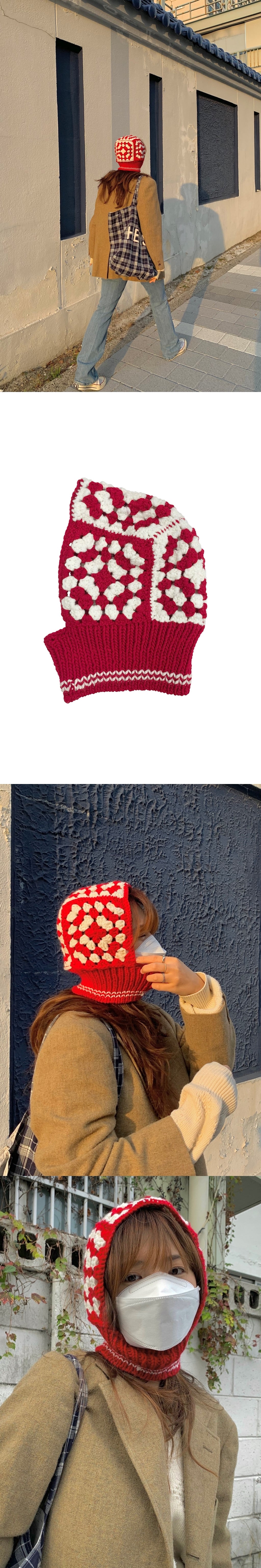 Granny square balaclava_ red