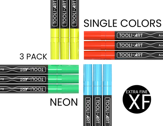 NEON Acrylic Paint Pens 0.7mm EXTRA-FINE Tip: 3-Pack, Your Choice of Any 1  Color