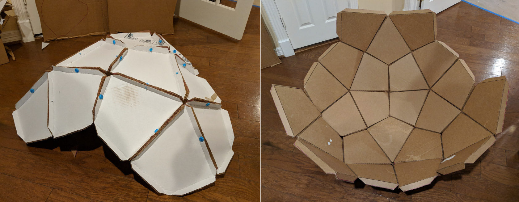 Makedo cardboard geo dome segments construction process