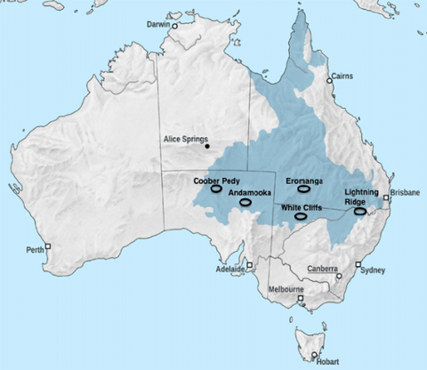 Map of Australia showing Australian Opal Mines