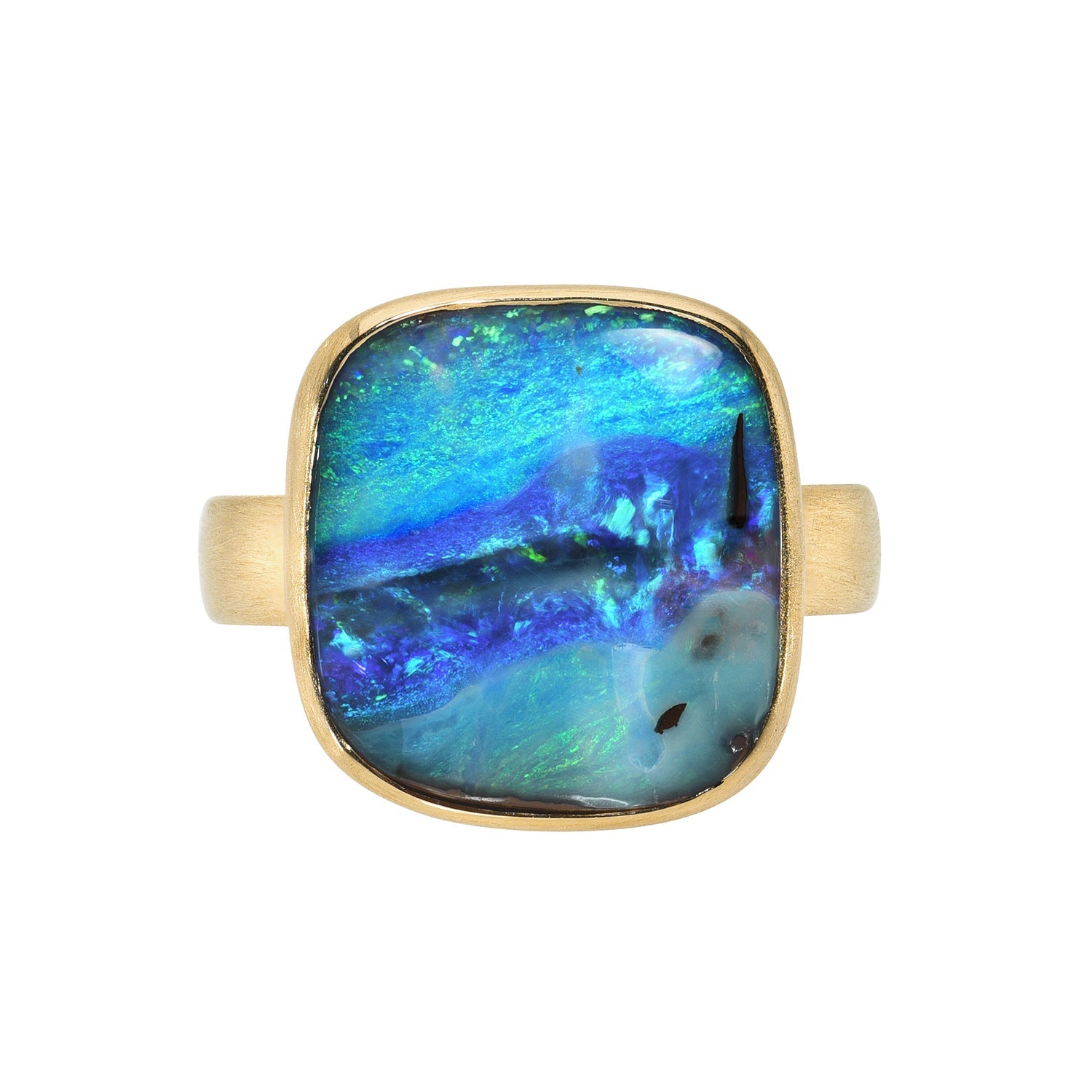 An Australian Opal Ring by NIXIN Jewelry. A boulder opal ring with a blue opal set in 14k gold.