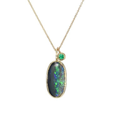  Night Becomes Her Emerald and Opal Necklace - Australian Black Opal