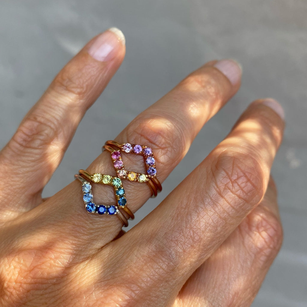Pegasus Chev Ombré Sapphire Chevron Ring line + hue collaboration with NIXIN Jewelry