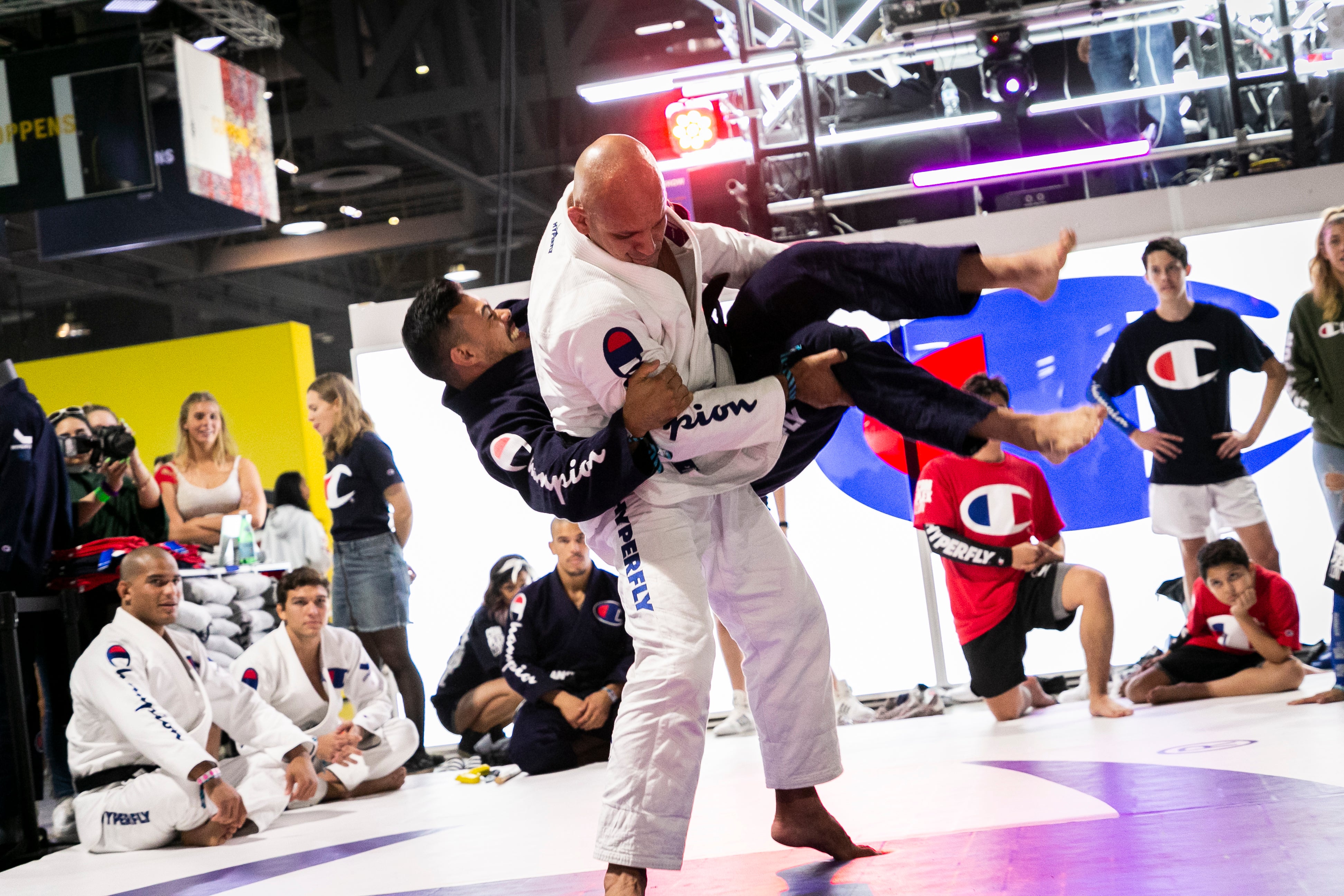 Two black belt athletes in the hyperfly + jordan Gis demonstrating self defense.