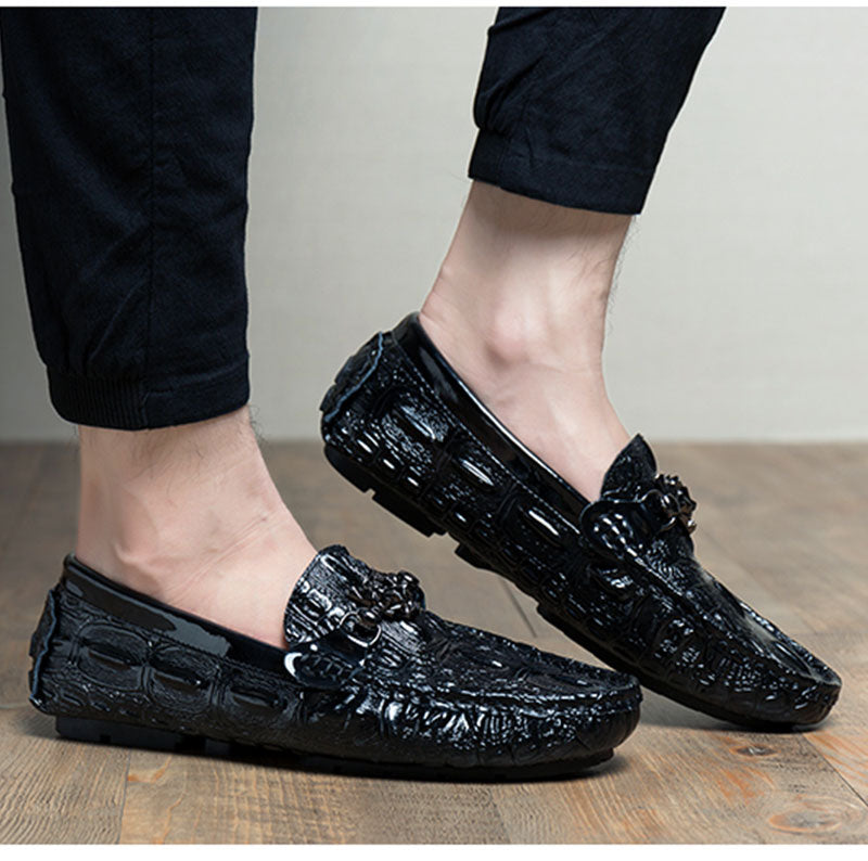Leather Loafer Shoes Crocodile Pattern 