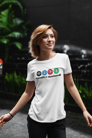 Entourage Logo T-Shirt of a young woman standing against a dark background with some plants