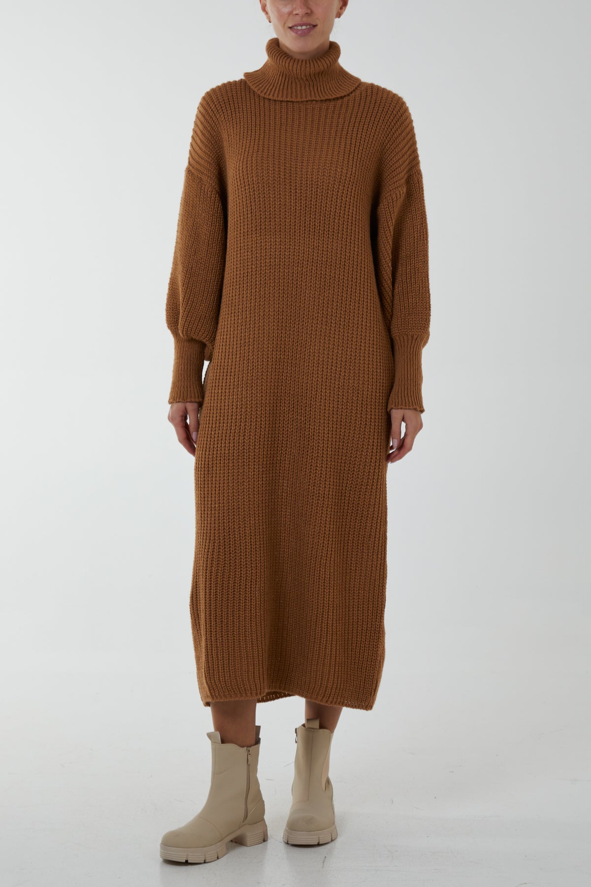 Buy Camel Brown Rib Knit High Neck Midi Jumper Dress from Next USA