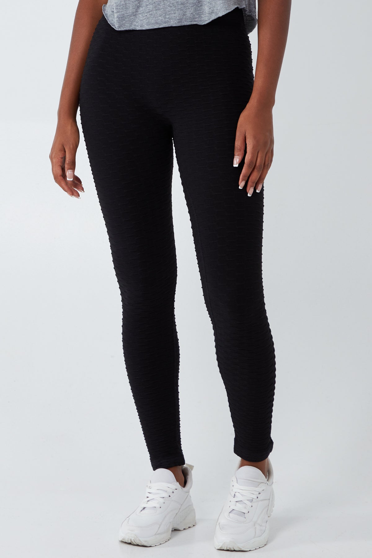 Black Cut Out Hip Detail Flock Mesh Leggings