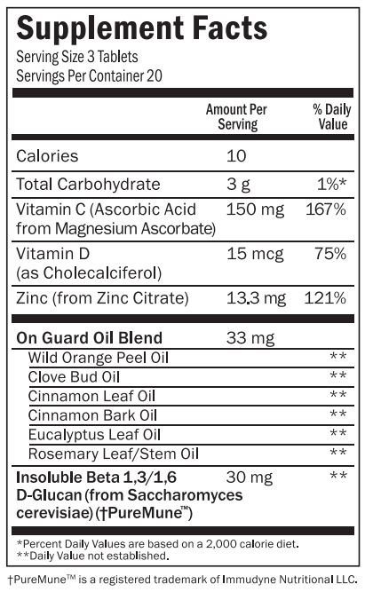 On Guard Tablet Ingredients Sheet Supplement Facts