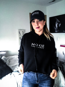 Black cropped hoodie. Shop Moxie The Label for empowering hoodies with powerful and sassy statements. Slow fashion and sweatshop free. Cropped hoodie perfect for the gym or your airport travel outfit.