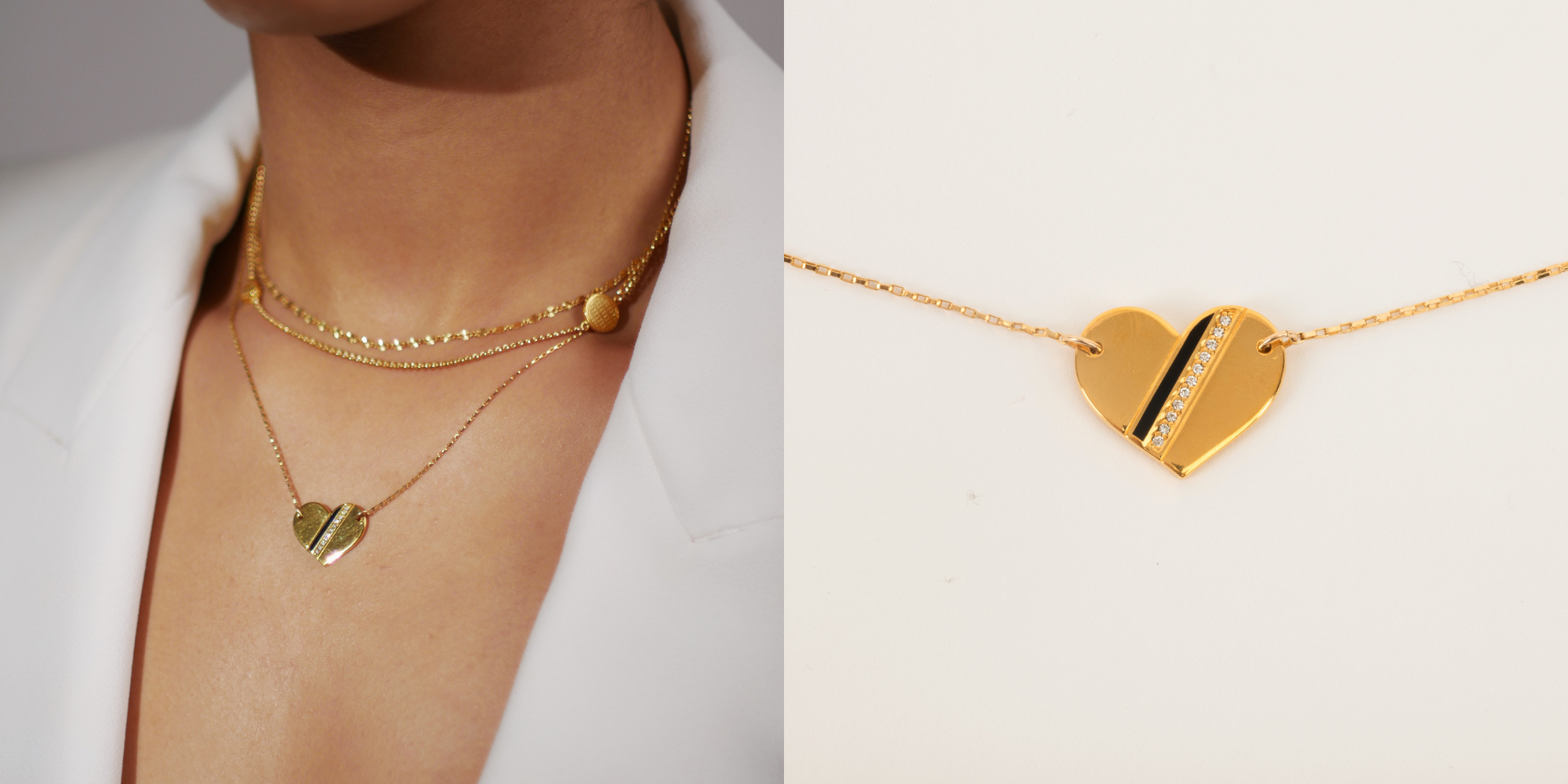 Gwen Beloti Gold Heart Stripe Pendant Necklace