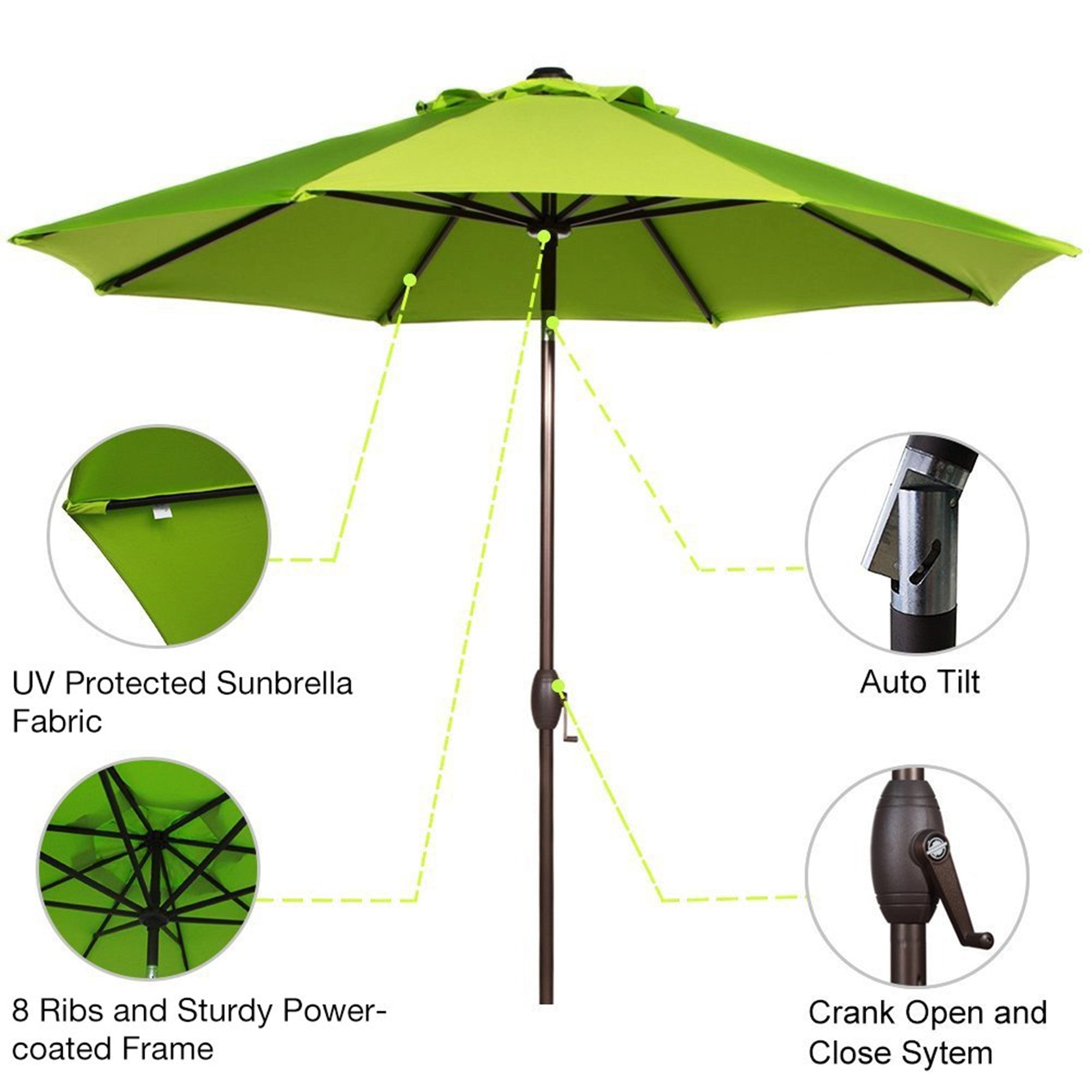 Sunbrella 9 Feet Patio Market Table Umbrella With Push Button Tilt And Abba Patio