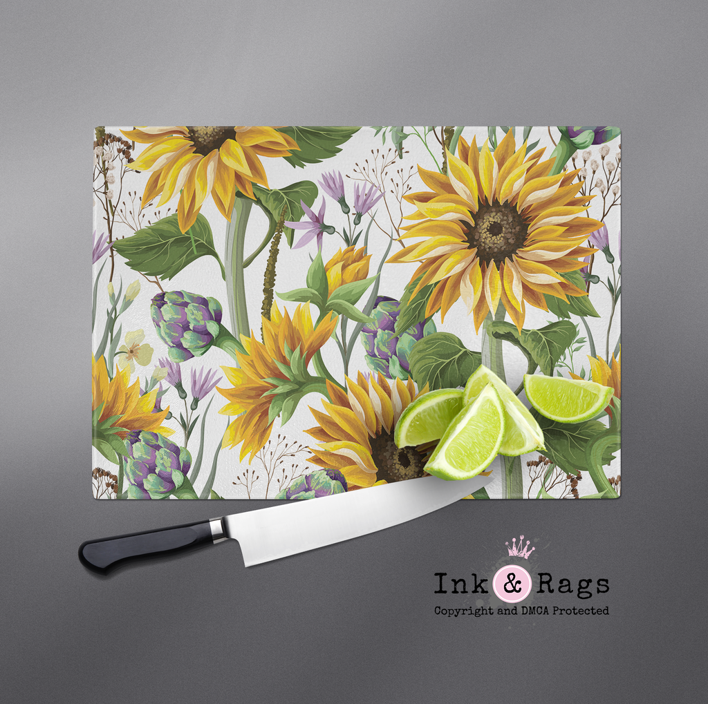 Sunflower Cutting Board, Sunflower Decor, Glass Cutting Board 8 x