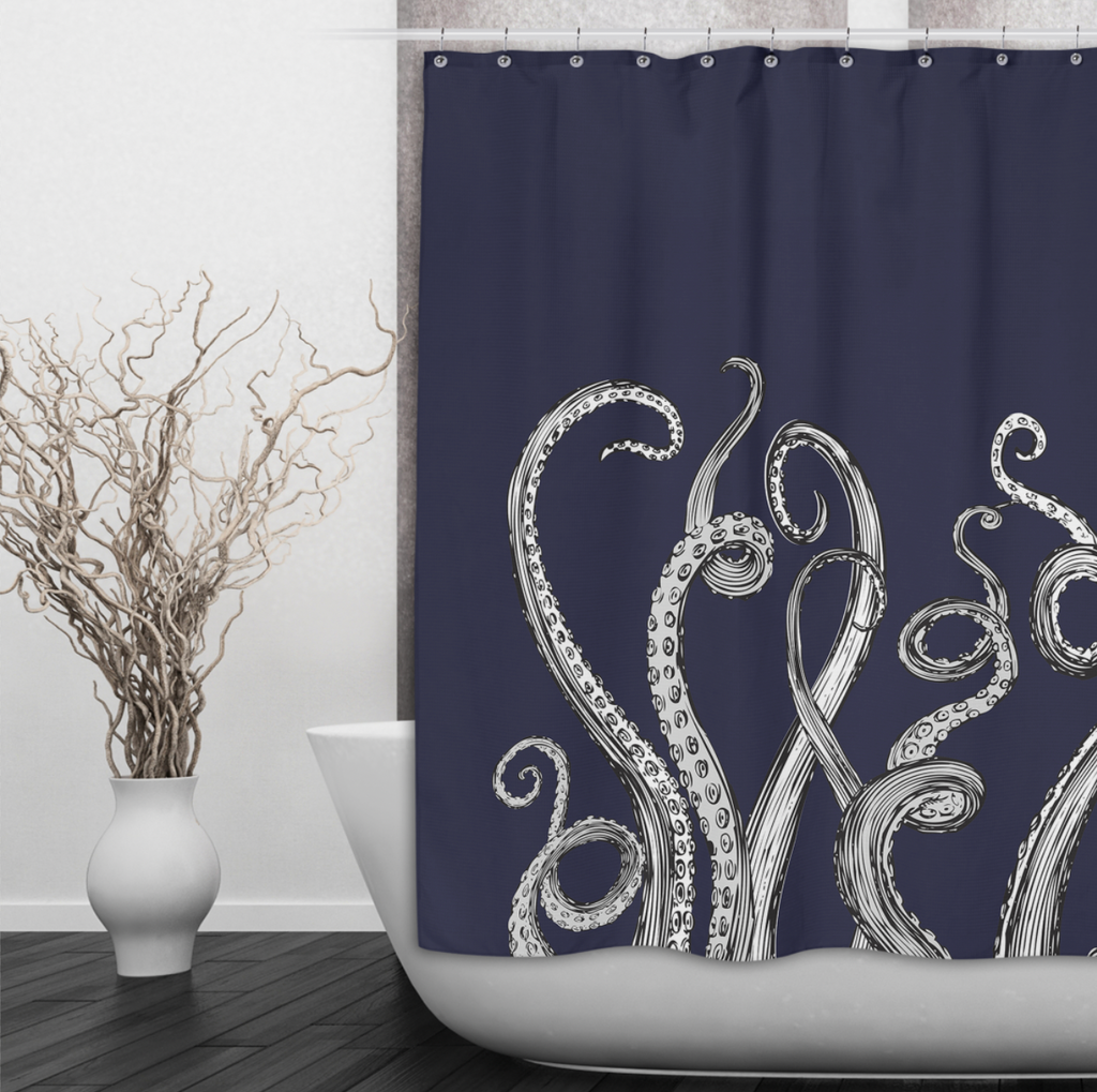 Shower Curtain Octopus Octopus Black Cream Damask Octopus