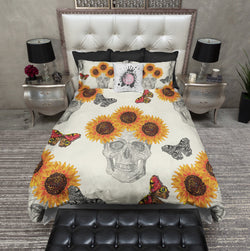 Butterfly Sunflower Skull Bedding Cream Ink And Rags