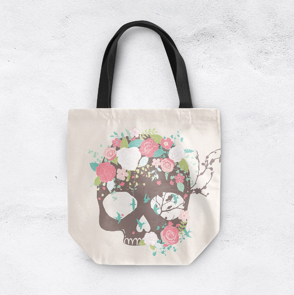 Bluebird and Flower with Brown Skull Casual Tote – Ink and Rags