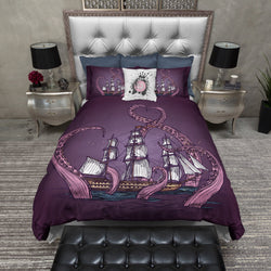 Purple Octopus Kraken Ship Duvet Bedding Sets Ink And Rags