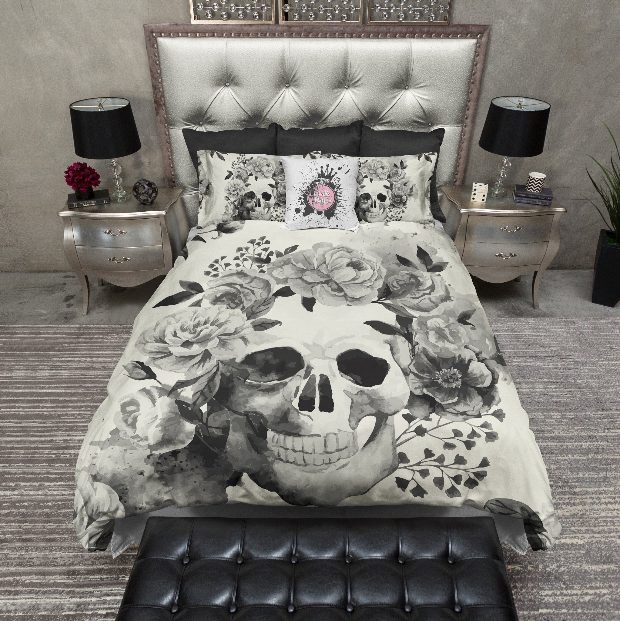 Black And Cream Watercolor Skull Bedding Cream Ink And Rags