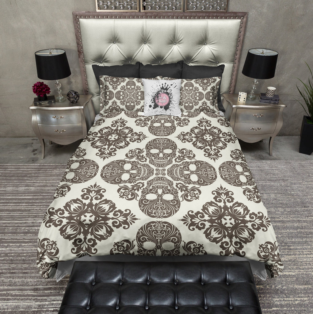 Diamond Brown And Cream Skull Cream Bedding Collection Ink And Rags