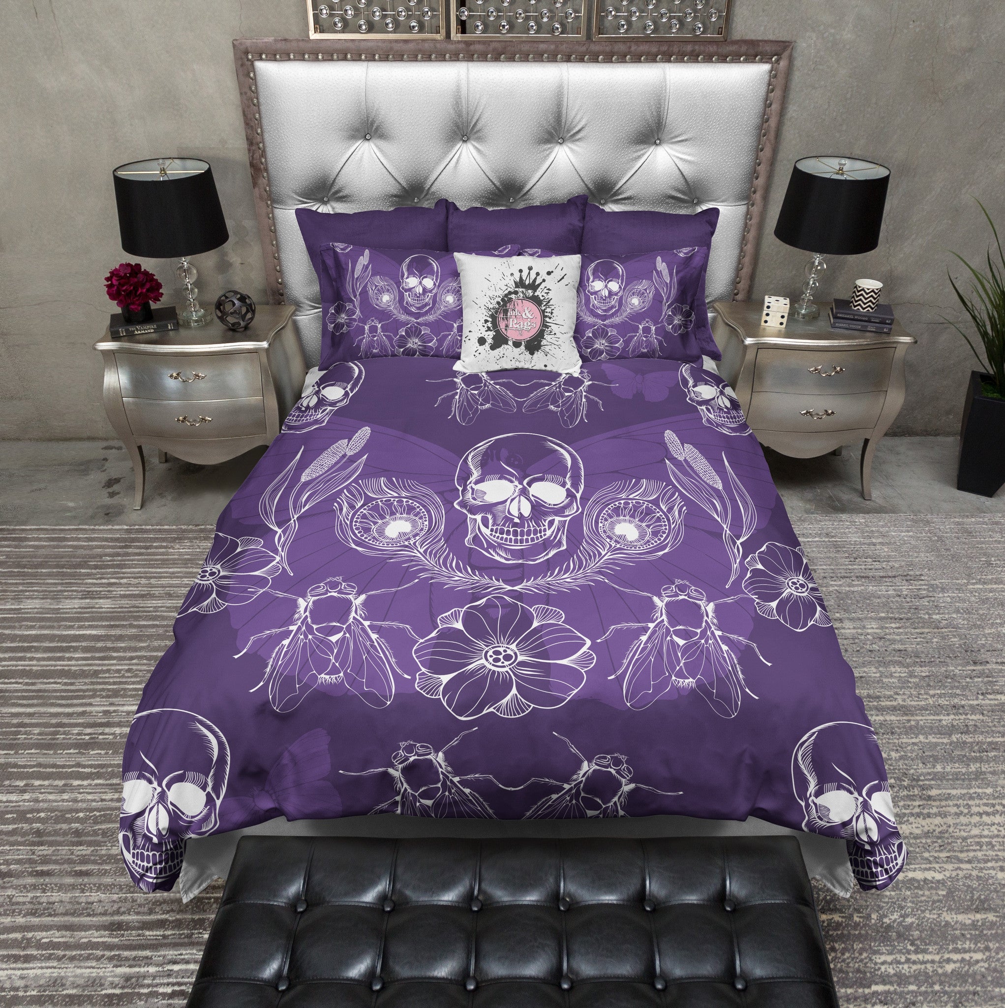 Purple Peacock Feather Skull Duvet Bedding Sets Ink And Rags