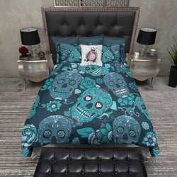 Teal And Blue Sugar Skull Duvet Bedding Sets Ink And Rags