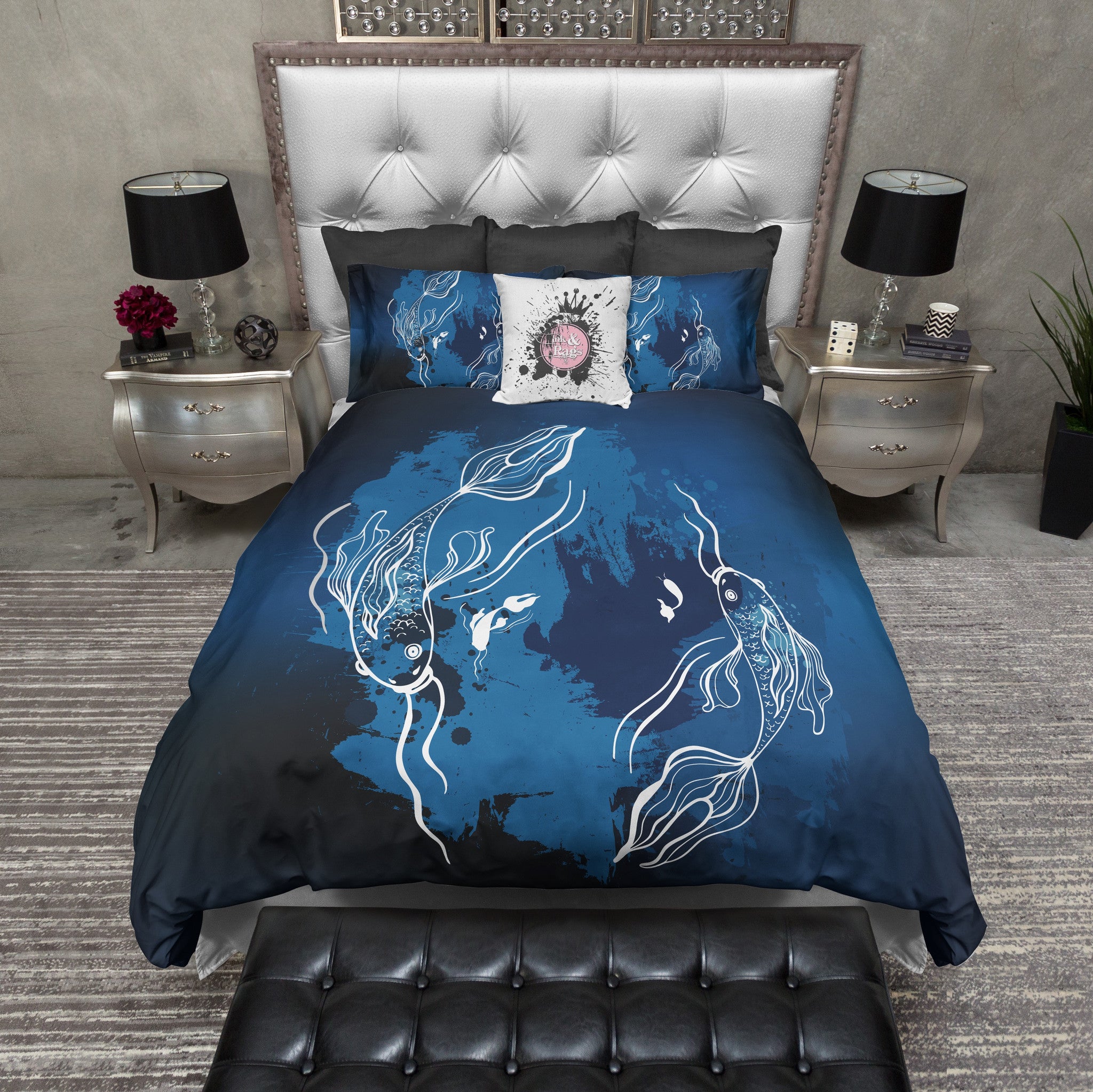 Midnight Koi Fish Duvet Bedding Sets - Ink and Rags