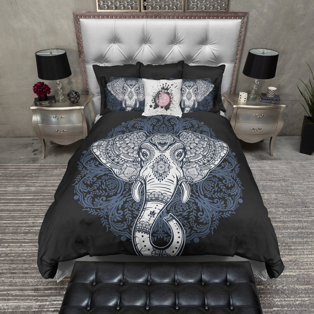 Mehndi Elephant and Mandala Bedding Collection – Ink and Rags