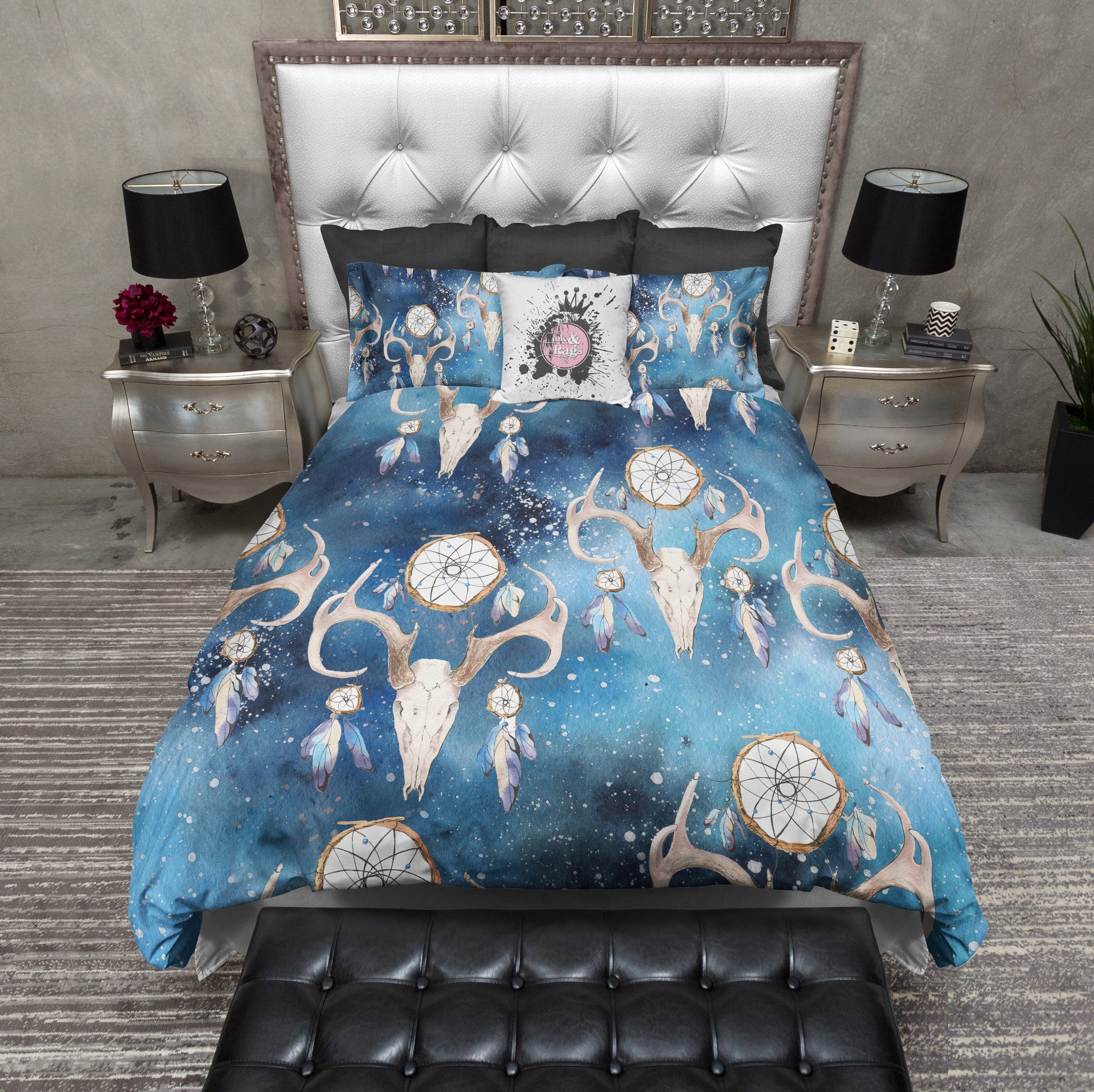 Boho Deer Skull Dreamcatcher Duvet and Bedding Sets - Ink ...