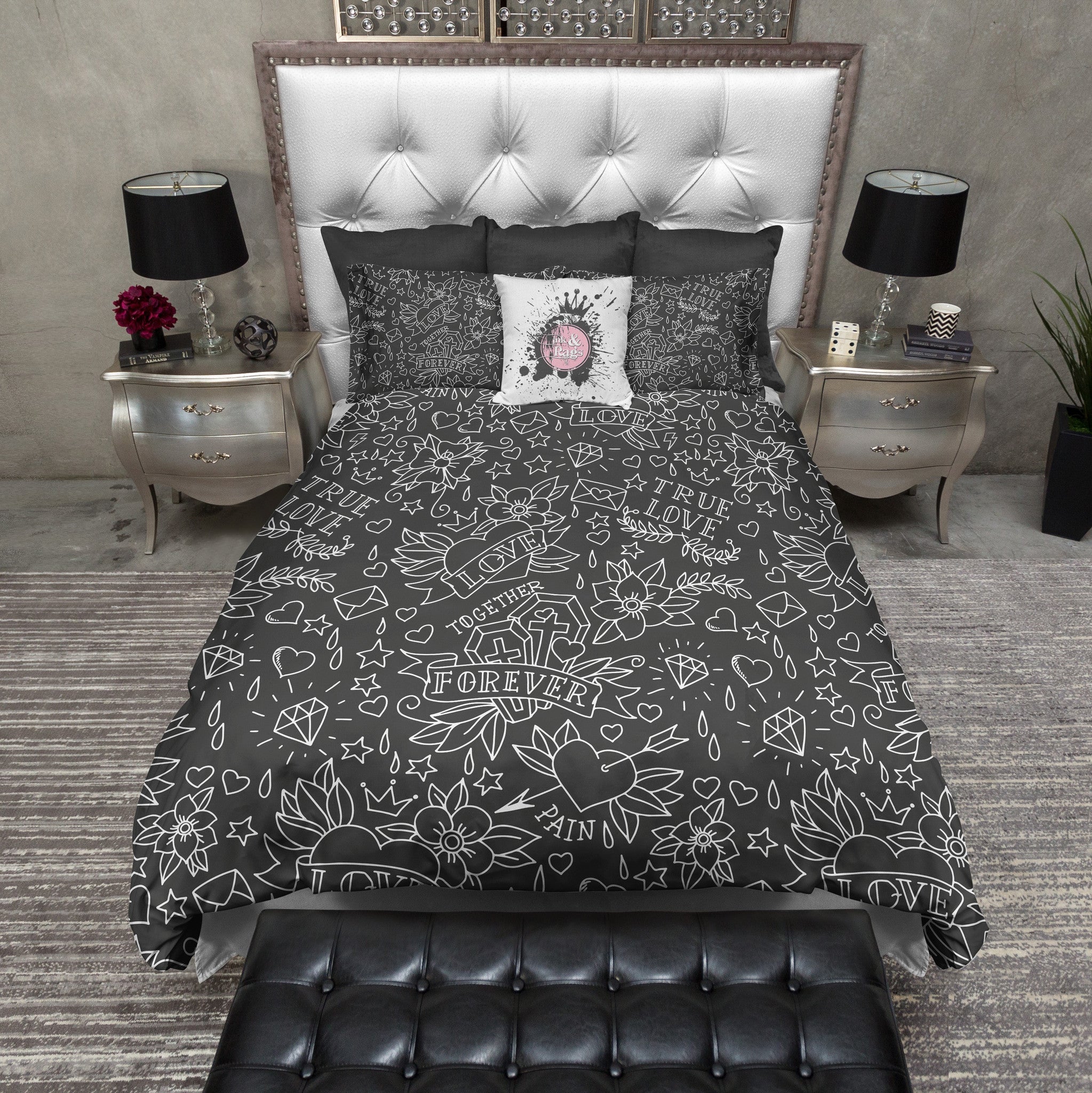 Hand Drawn True Love Black White Duvet Bedding Sets Ink And Rags