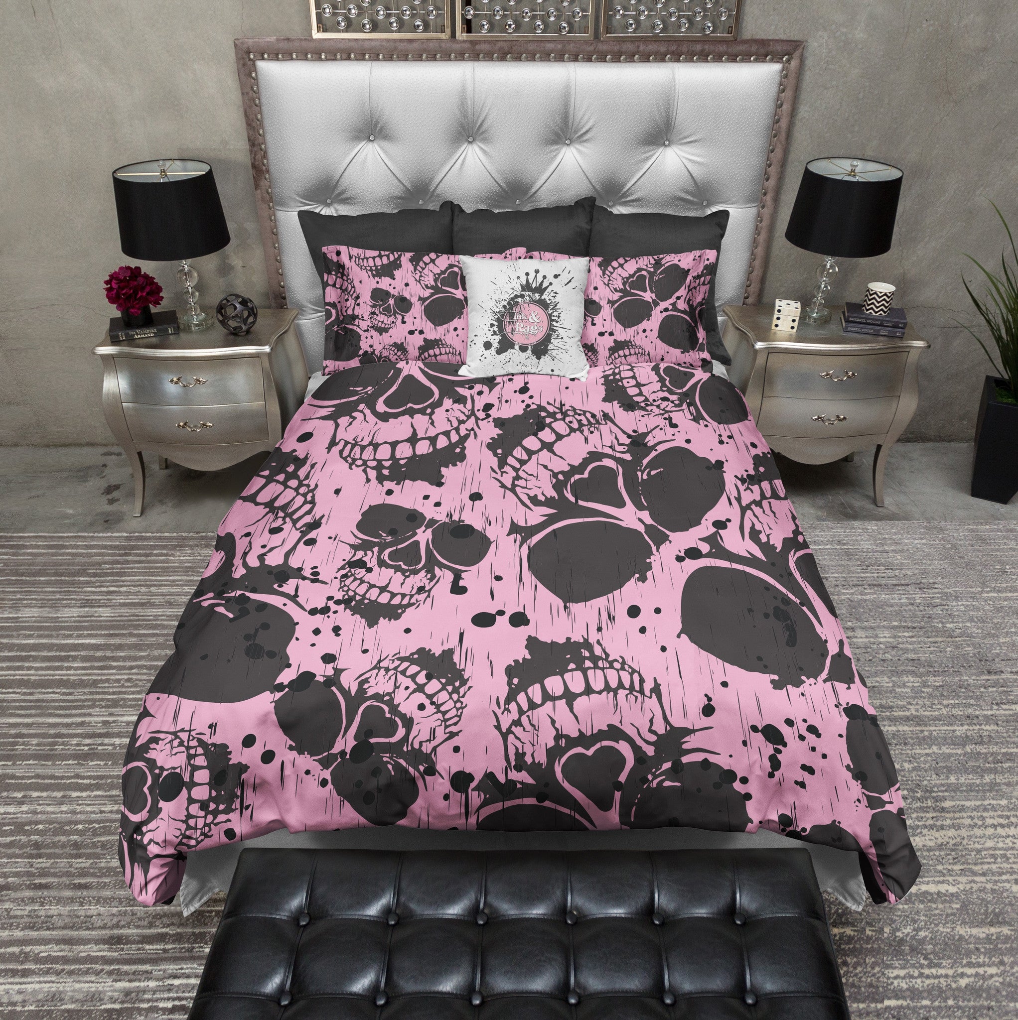 Pretty Pink And Slate Splatter Skull Duvet Bedding Sets Ink And Rags