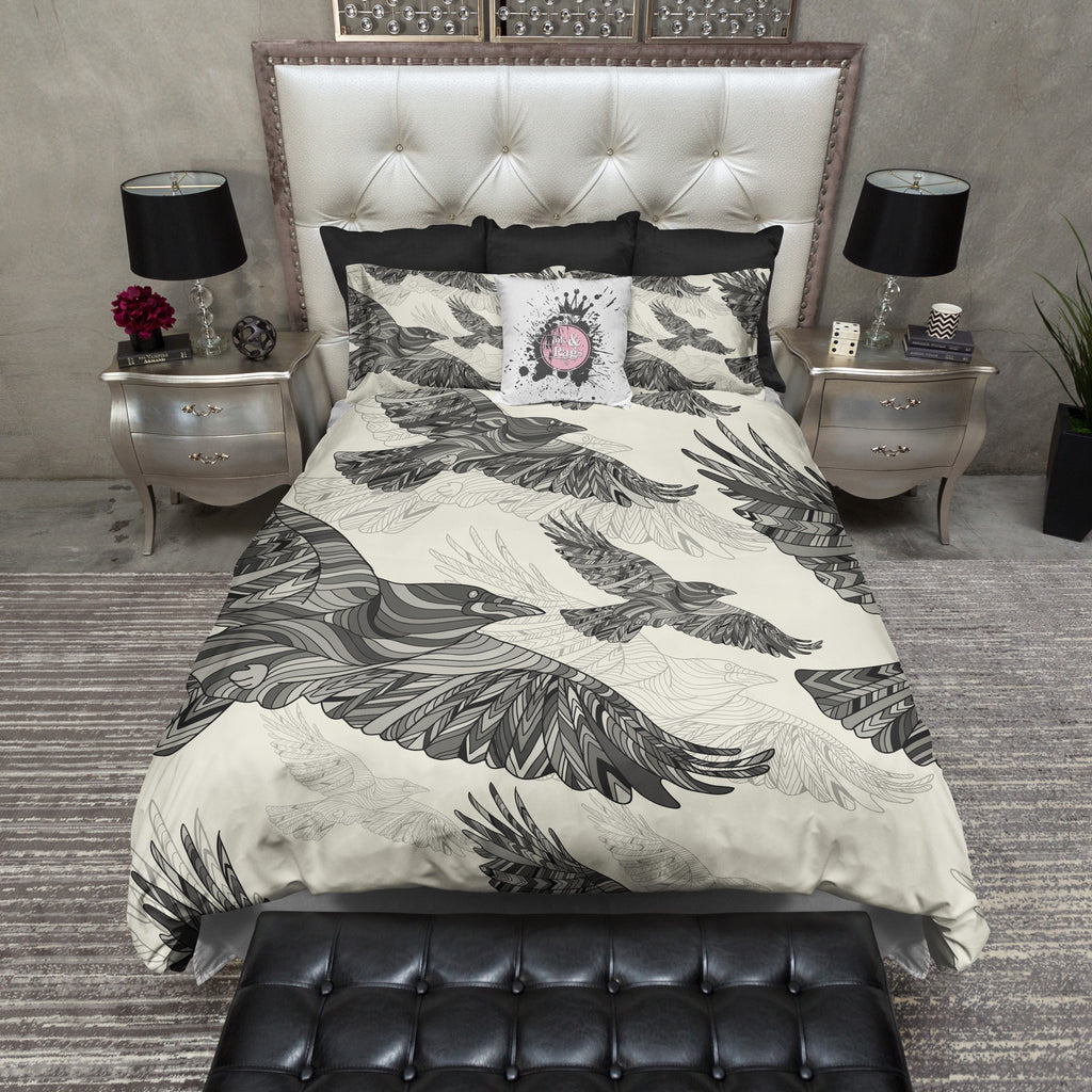 Majestic Abstract Crow CREAM Bedding Collection – Ink and Rags