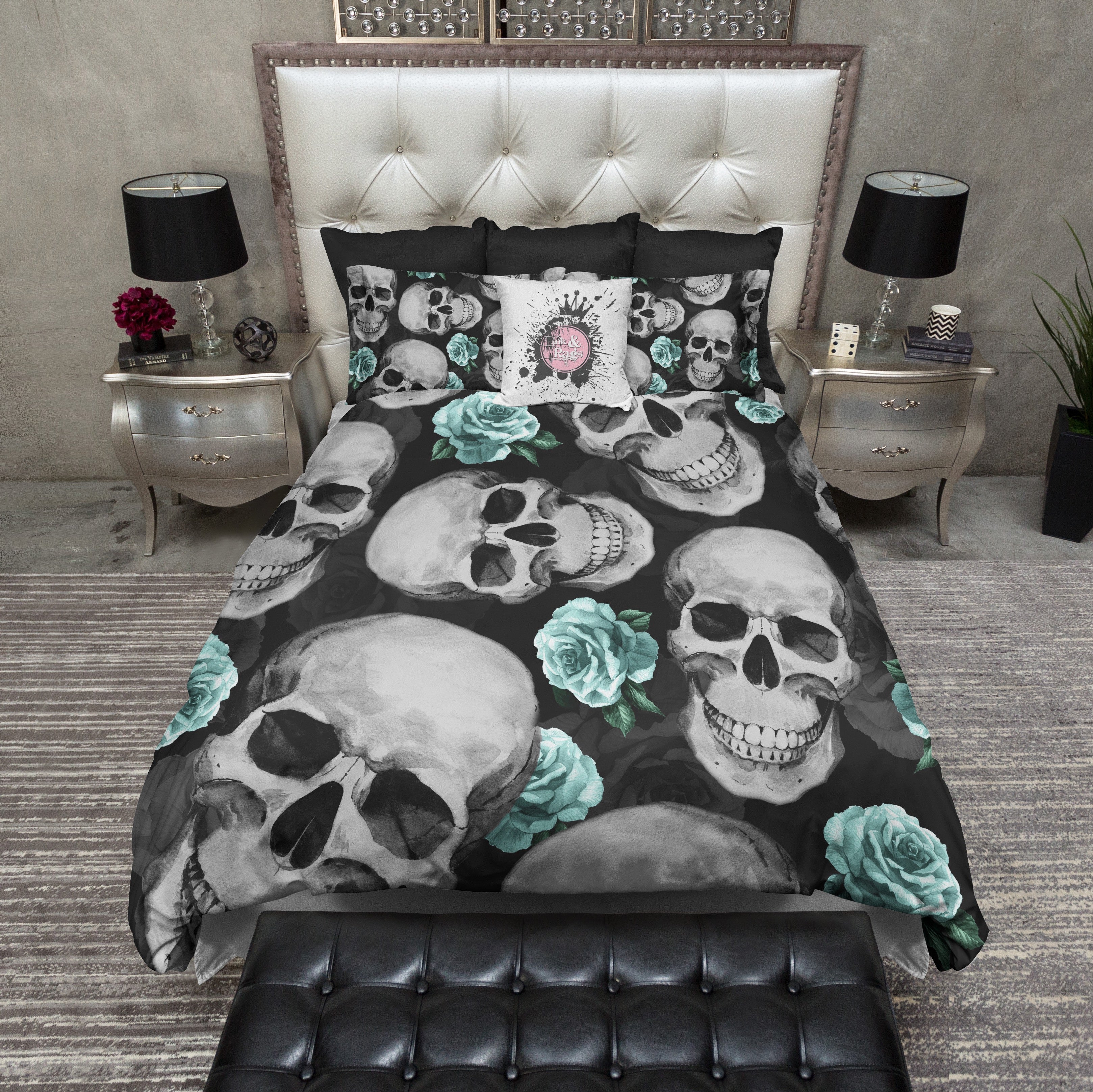 Vintage Robin Egg Blue Skull Bedding Ink And Rags