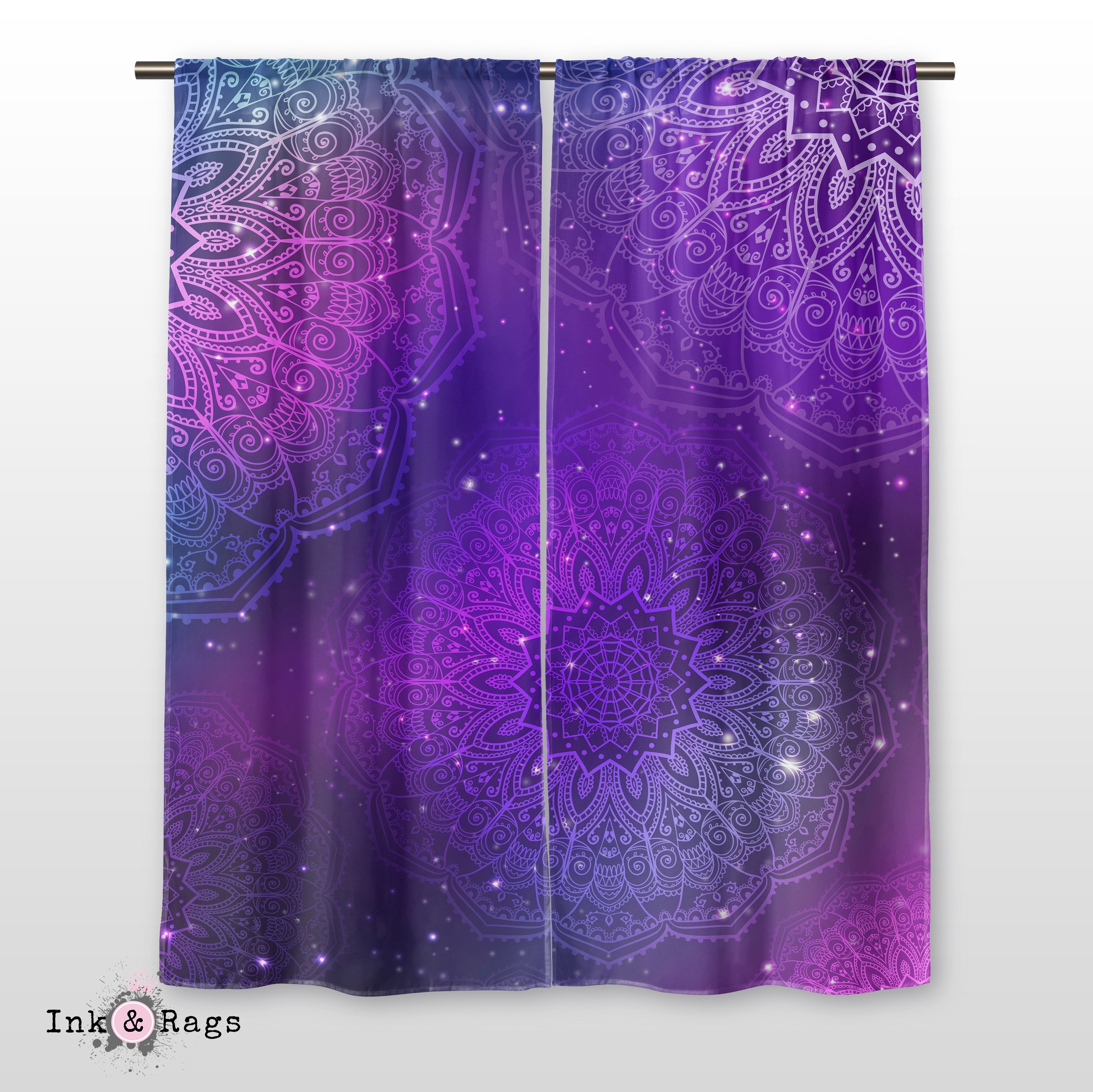 Boho Purple Pink Teal and Blue Mandala Curtains or Sheers  Ink and Rags
