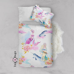 Watercolor Mermaid Narwhal And Peony Crib And Toddler Size